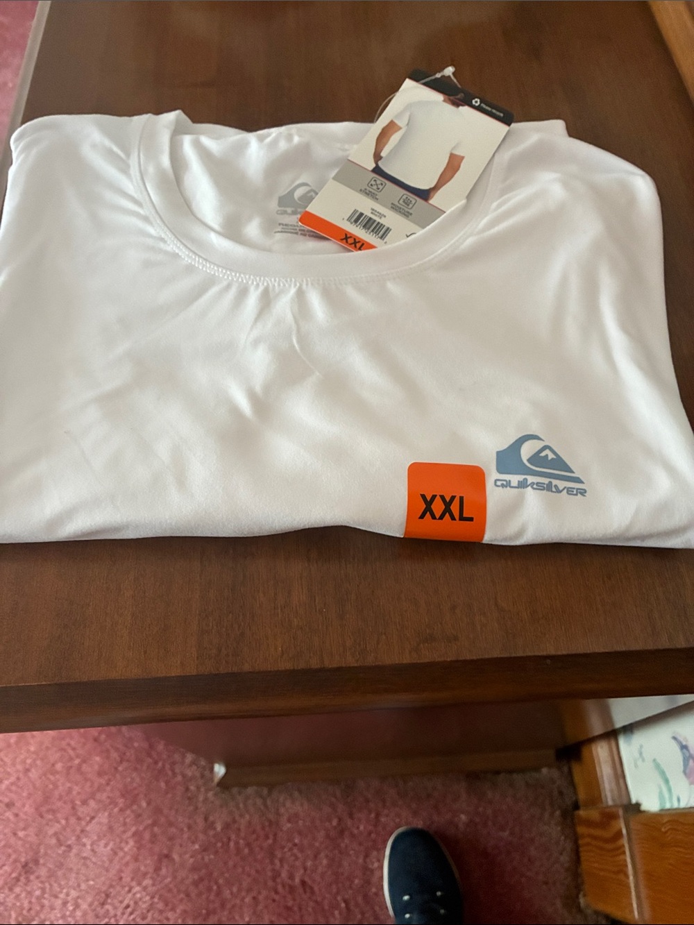Quiksilver White T-Shirt with Light Blue Logo - XXL